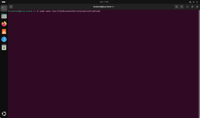 Ubuntu / GNOME AccountServices session configuration file is about to be opened in nano.
