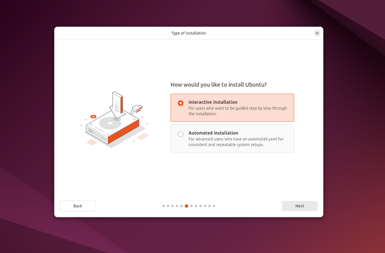 Ubuntu installer - interactive (manual) installation selected