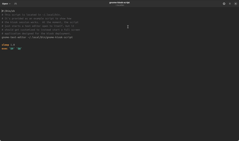 GNOME kiosk started for the first time showing its own configuration inside gnome-text-editor.