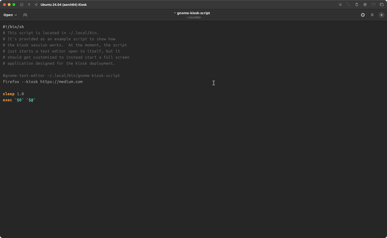GNOME Kiosk session script opening Firefox in kiosk mode and browsing to medium.com
