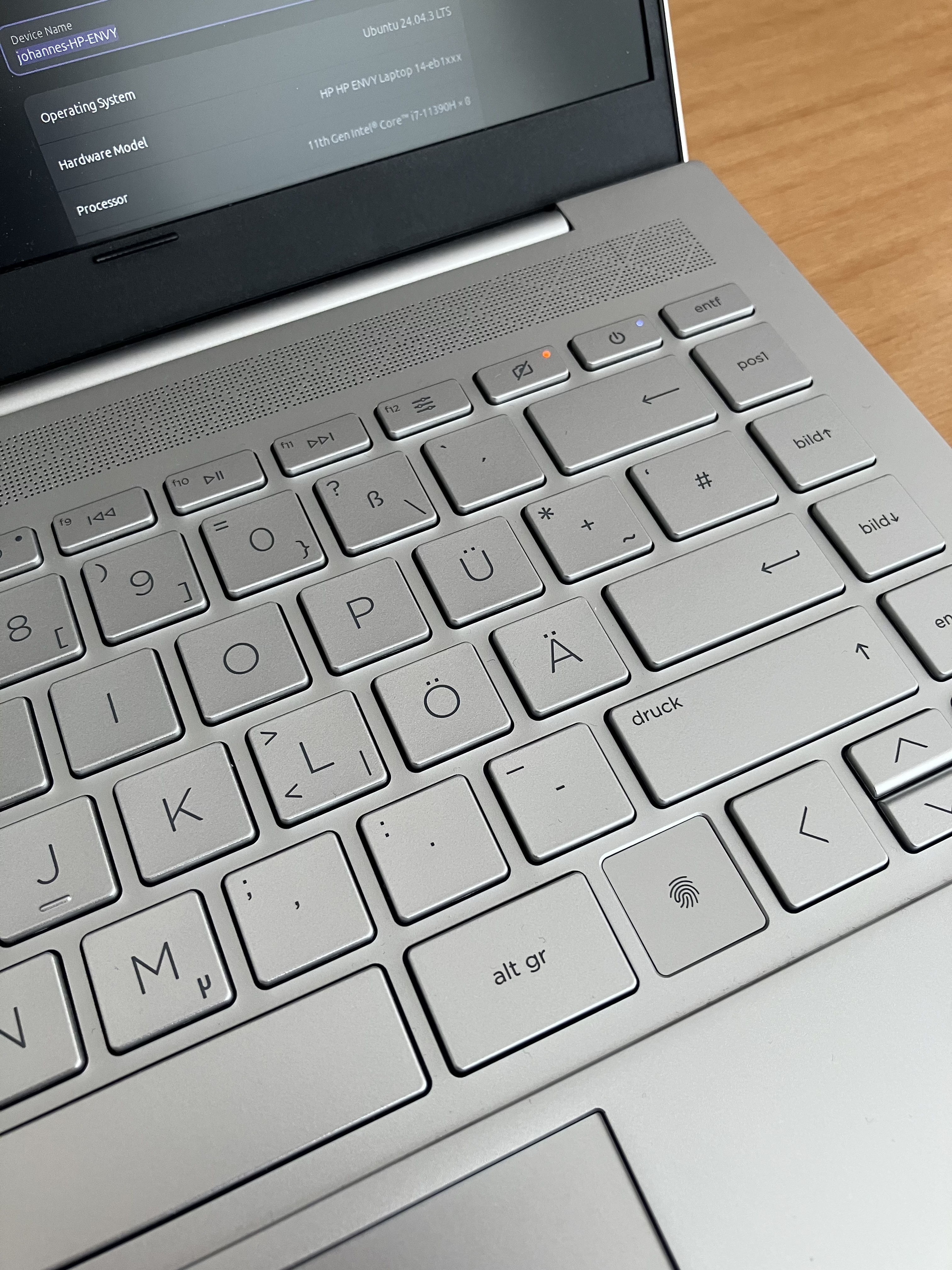 My HP Envy Notebook keyboard with integrated fingerprint reader