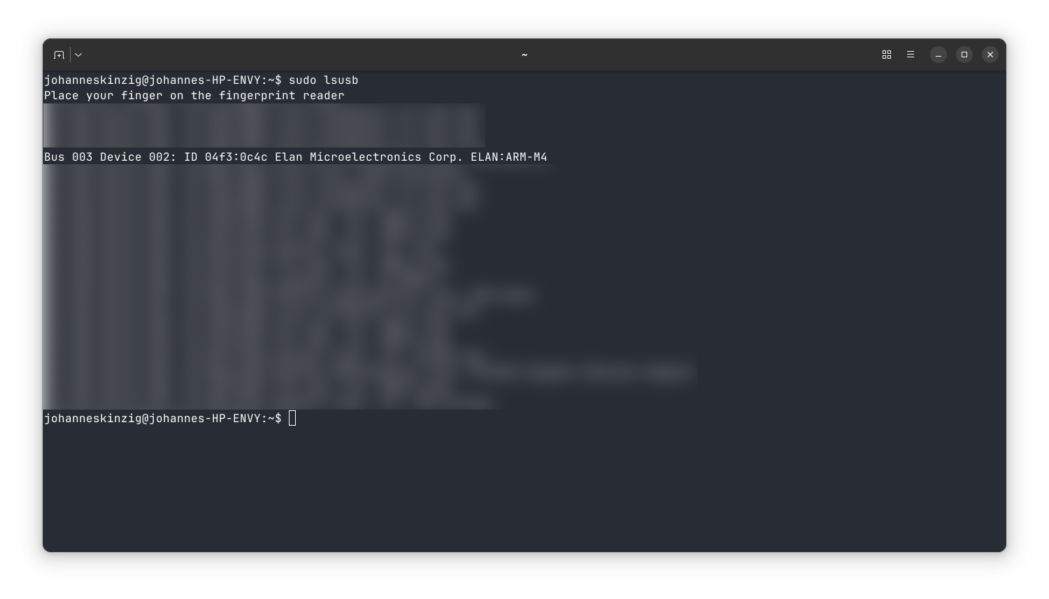 lsusb shows the integrated fingerprint scanner device type