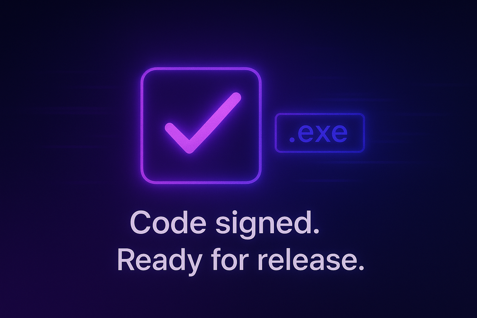 Title image showing a large checkmark, next to it an ready-to-run application symbolized by a square containing the letters ".exe".